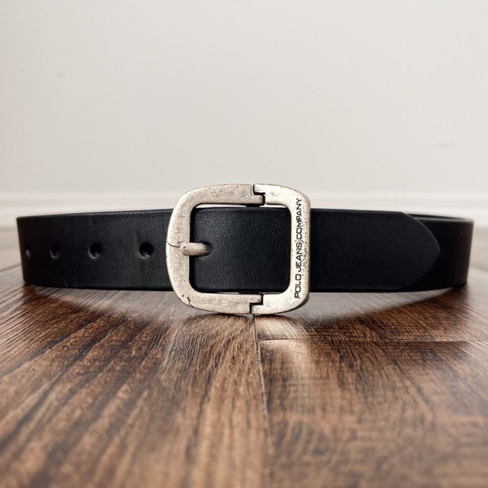 VTG Ralph Lauren Polo Leather Belt Y2K Hinge Buckle Edgy Womens Size Small Black - Picture 16 of 16